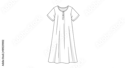 Elegant white cotton nightgown with button details isolated on white background, showcasing classic design and comfortable style