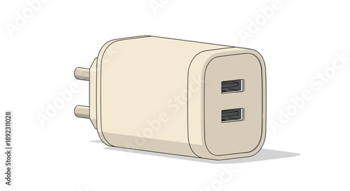 USB charger block with dual ports isolated on a white background, showcasing a minimalist design with soft shadows and clean edges