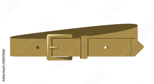 Tan belt with classic buckle design, isolated on a white background, reminiscent of a trench coat accessory