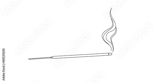 Minimalistic illustration of a sandalwood incense stick emitting gentle smoke, isolated on a plain white background
