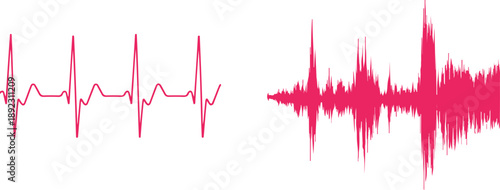 Heartbeat Sound Wave Line Icons Set  Audio Frequency and Medical Pulse