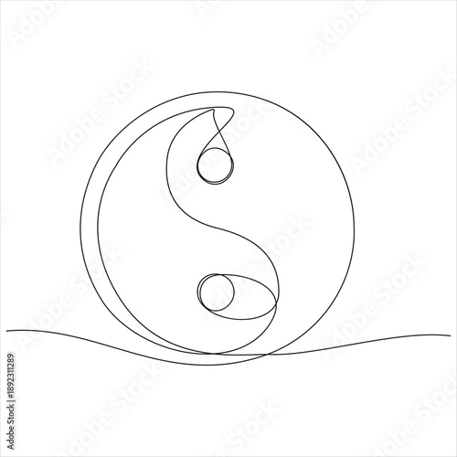 Continuous editable line drawing of yin yang symbol one line drawing of yin yang icon