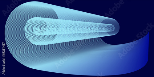 Vector lines. Abstract wavy lines background. Vector wavy lines rolling, dynamic shiny blue gradient, isolated light on dark blue background.