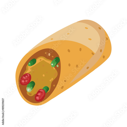 Vector illustration of a breakfast ham and cheese sandwich and sausage snack meal piece isolated on white