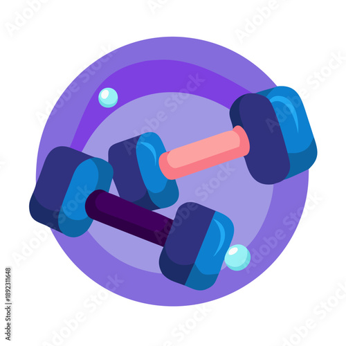 Two pink and blue heavy dumbbells are isolated on white background as gym fitness equipment for strength training and bodybuilding exercise