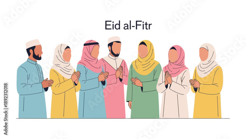 Eid al-Fitr Celebration: A graphic image captures the essence of Eid al-Fitr, a festival of breaking the fast, with figures dressed in traditional attire.