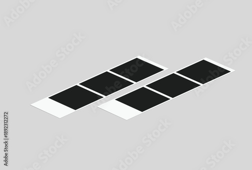 Vector Retro photo booth strips and instant film frames with blank placeholders. Minimalist vintage snapshot mockup templates for photography layouts, scrapbooking, and social media memories.
