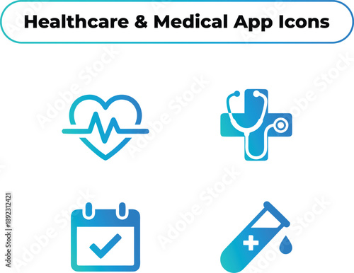 Healthcare & Medical App UI Icon Set – Editable Vector Icons