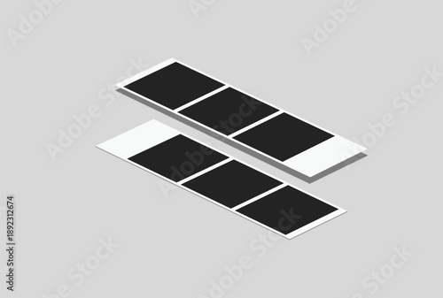 Vector Retro photo booth strips and instant film frames with blank placeholders. Minimalist vintage snapshot mockup templates for photography layouts, scrapbooking, and social media memories.