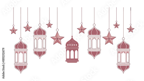 Decorative Hanging Lanterns and Stars: A delicate display of ornamental hanging lanterns and stars, evoking a sense of festive celebration and cultural appreciation.