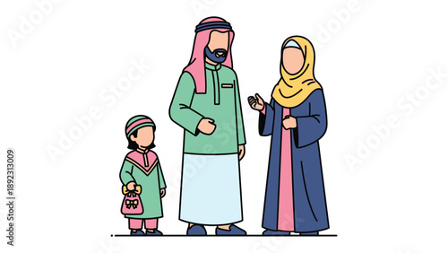 Family Unity and Cultural Traditions: An illustration showcases a moment of togetherness, featuring a family clad in traditional attire, reflecting cultural values and familial bonds. 
