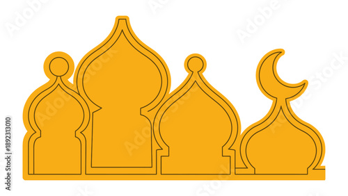 Golden Silhouette of Islamic Architecture: A striking outline showcases intricate architectural features, invoking the spirit of cultural heritage and religious identity.