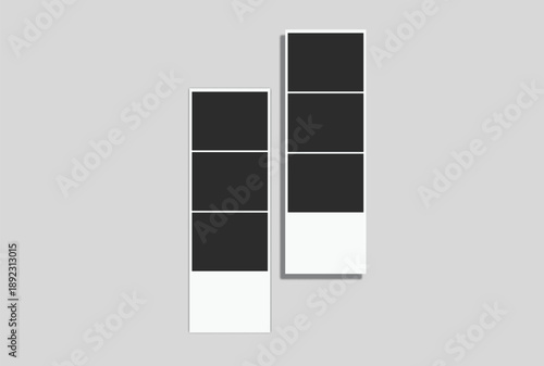Vector Retro photo booth strips and instant film frames with blank placeholders. Minimalist vintage snapshot mockup templates for photography layouts, scrapbooking, and social media memories.