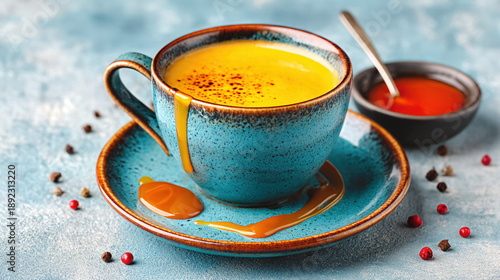 A caramel coffee with drizz...