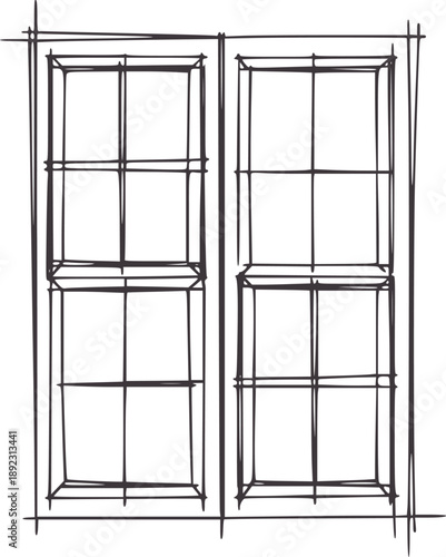 Minimalist architectural of a double casement window outline frame