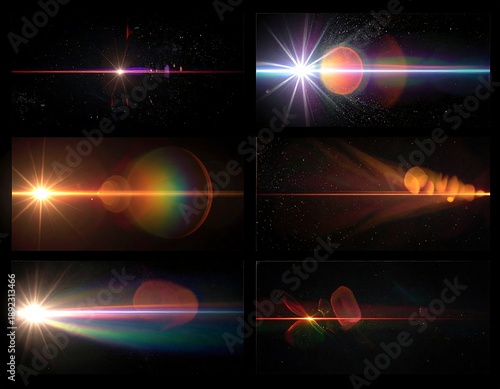 A collage of five images showcasing various light beam effects