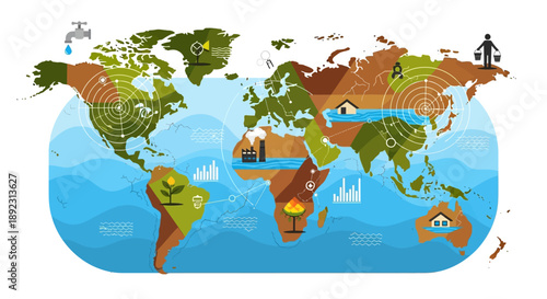 World Map Environmental Conservation Infographic