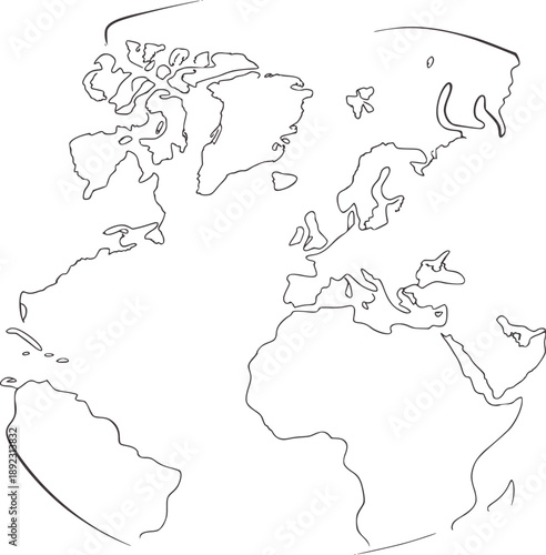 Simple outline map of Earth showing continents and islands globe