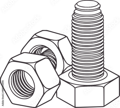 Technical line of hexagonal bolt and nuts metal hardware