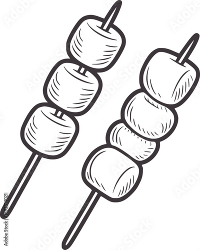 Two skewers with marshmallows in a simple style food sweet snack