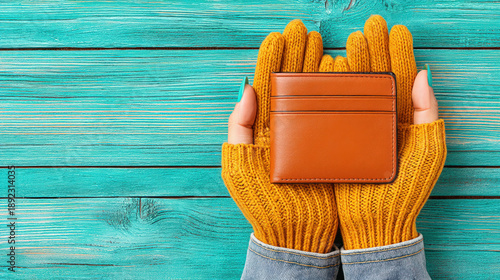 A woman holding a leather p...