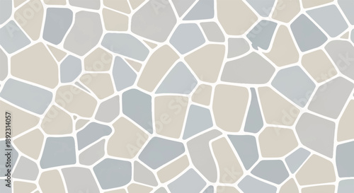 Natural Stone Mosaic Pavement Texture with Irregular Neutral Beige and Grey Geometric Tiles