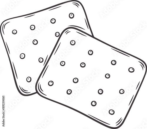 Two square crackers with small circles drawn in sketchy style biscuit food snack