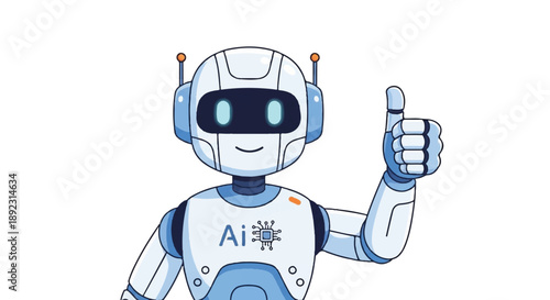 Friendly Artificial Intelligence Robot Character Giving Thumbs Up Gesture for Technology Concept
