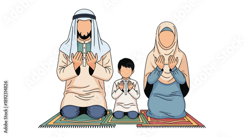 Family Prayer: A family bows their heads in solemn prayer, a moment of profound spiritual connection. Their devotion shines through simple gestures. 