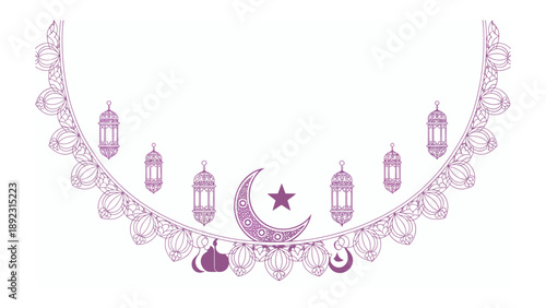 Ramadan Decoration: A delicate, crescent moon motif, lanterns, and ornate patterns are presented in an eye-catching design, symbolizing the spirit of Ramadan.