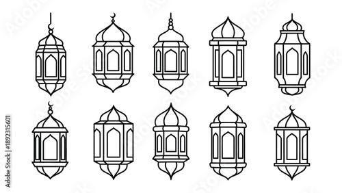 Lanterns' Display: A collection of meticulously detailed lantern illustrations. Showcasing traditional design, the lanterns offer a glimpse of cultural artistry and celebration of traditional lamps.