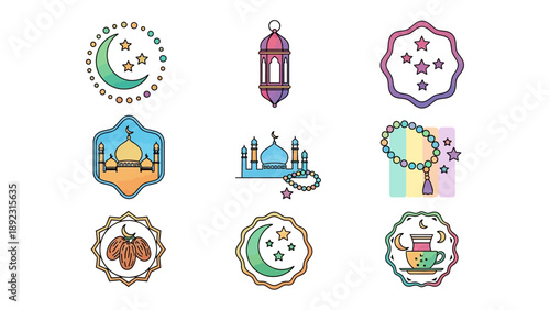 Islamic Icons: A vibrant collection of hand-drawn Islamic icons, each encapsulating the essence of the culture, religion and spirituality. Explore the beauty and symbolism within each element.