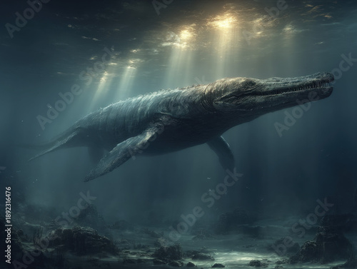 A lifelike illustration of an Ichthyosaurus swimming in prehistoric seas. © sharafmaksumov