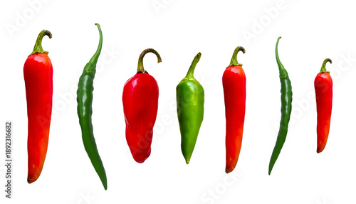 Obraz na plátně Red and green hot chili peppers isolated on a white background