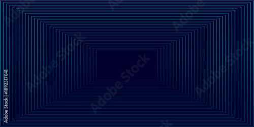 Dark blue abstract background with shining geometric lines. Modern shiny blue rounded square lines pattern. Elegant graphic design. Futuristic technology concept