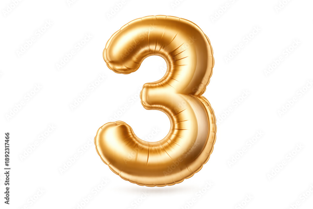 Naklejka premium Golden number three foil balloon celebrating holidays