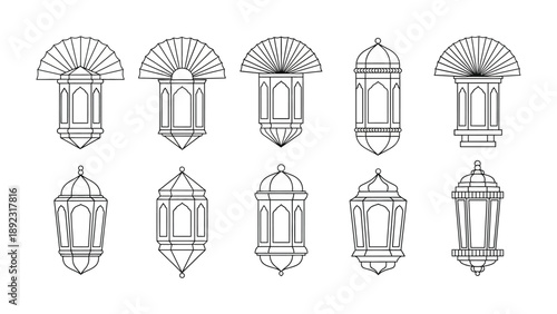 Ornamental Lanterns: A set of ten intricately designed ornamental lanterns, each exuding a unique charm with its own distinctive shape and decorative details. capturing the diverse styles