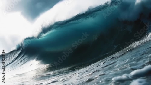A powerful wave crashing with immense force, showcasing the raw energy of the ocean