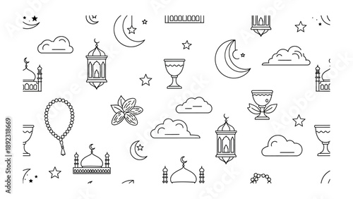 Islamic Seamless Pattern : A seamless, intricate pattern with iconic Islamic motifs, creating a sense of cultural richness and artistic elegance.