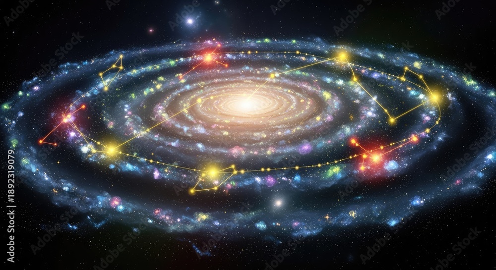 Obraz premium Abstract Cosmic Spiral Galaxy with Luminous Stars and Nebula in Dark Space Background