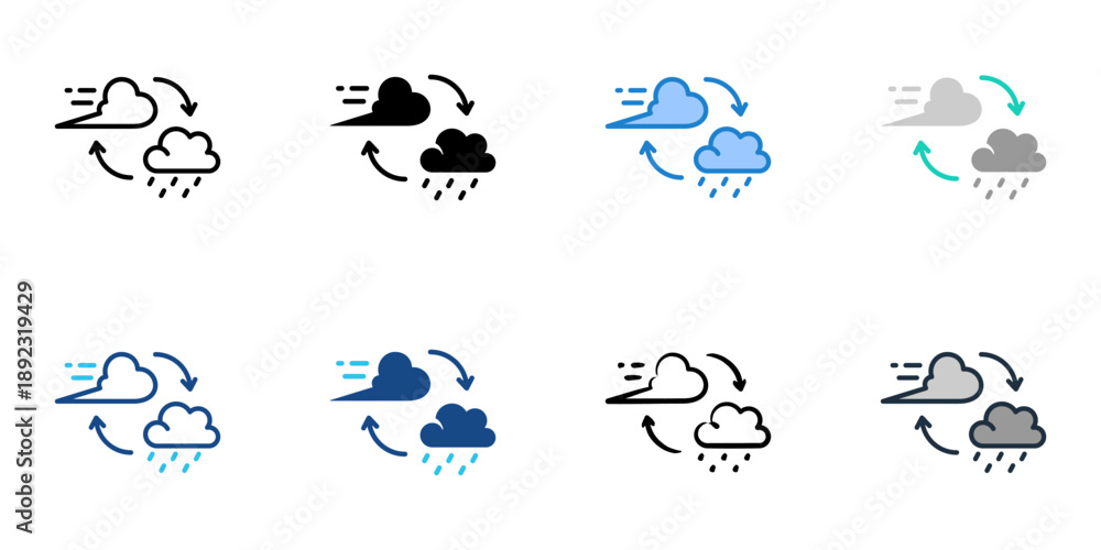 Fototapeta premium Monsoon icons set multiple style collection. Editable stroke 