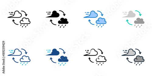 Monsoon icons set multiple style collection. Editable stroke 
