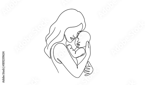 Abstract mother holding baby line art vector for family and Mother’s Day themes