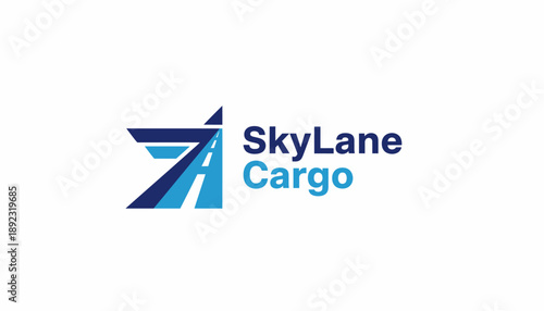 SkyLane Cargo delivery company logo with abstract 7 shape and forward arrow, isolated white background.