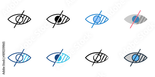 Visibility icons set multiple style collection. Editable stroke 

