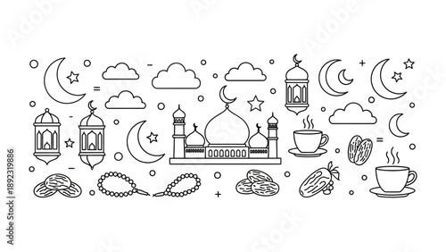 Embracing Faith and Culture: A collection of symbolic elements represents the essence of a serene ambiance and rich culture, a visual embodiment of tradition, spirituality, and reflection.