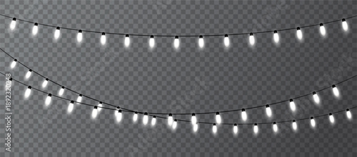 Glowing light bulb garland decoration. Christmas light element. Vector illustration
