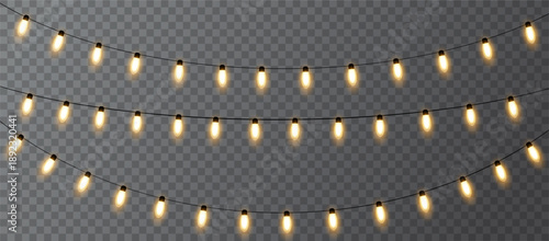 Glowing light bulb garland decoration. Christmas light element. Vector illustration