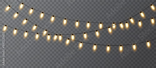Glowing light bulb garland decoration. Christmas light element. Vector illustration