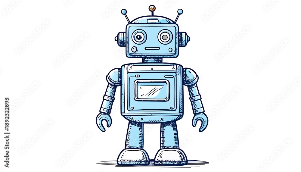 Fototapeta premium A blue robot with a square body and rounded edges